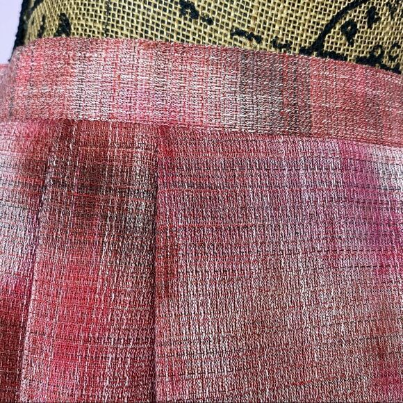 AK Anne Klein Petite Plaid Linen Blend Pleated A-line Skirt Pink Brown 2P - Picture 5 of 11
